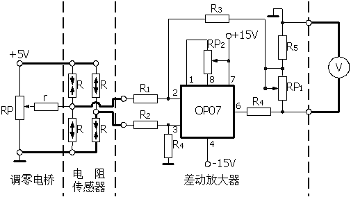 電阻式傳感器全橋實驗電路